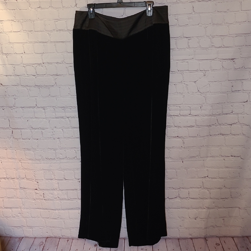 J Peterman Black Silk Blend Size 16 Velvet Wide Leg Pants